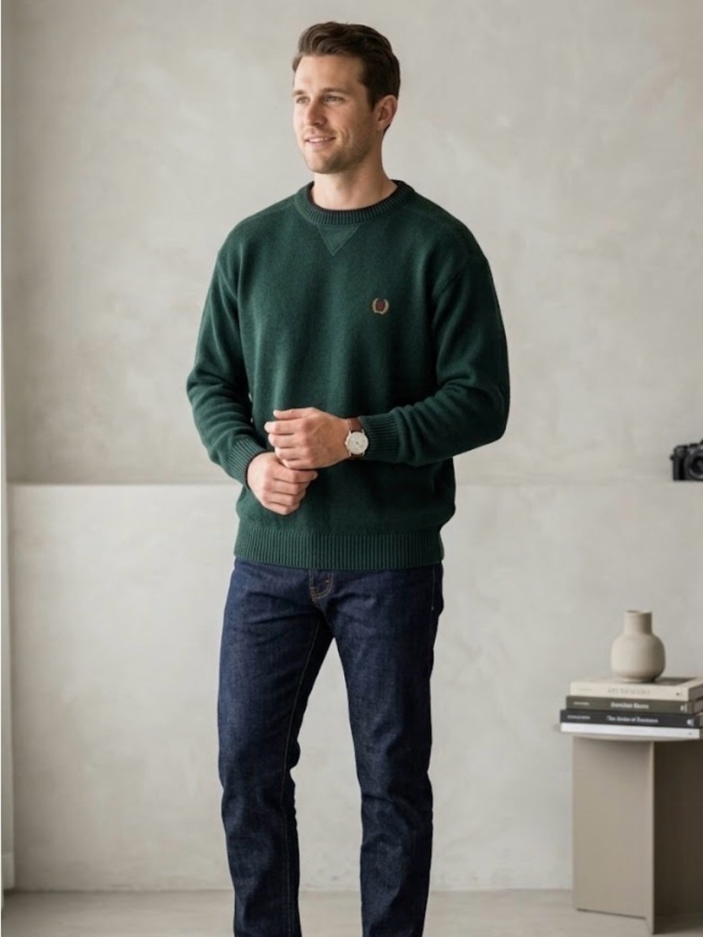 Vintage Tommy Hilfiger Forest Green Classic Crewneck Sweater Size Medium
